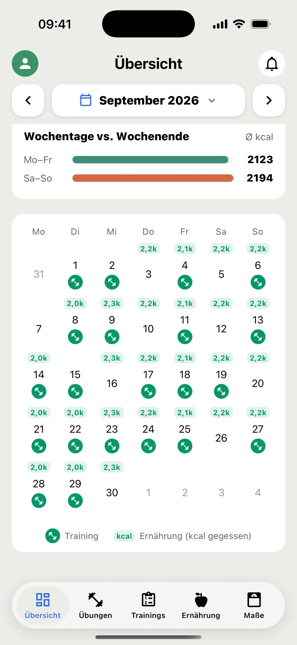 Trainingskalender in Gymosaur